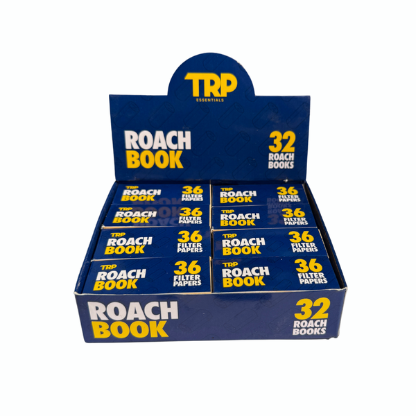 TRP Essentials Roach Book display box of 32 roach books, each book printed 36 filter papers